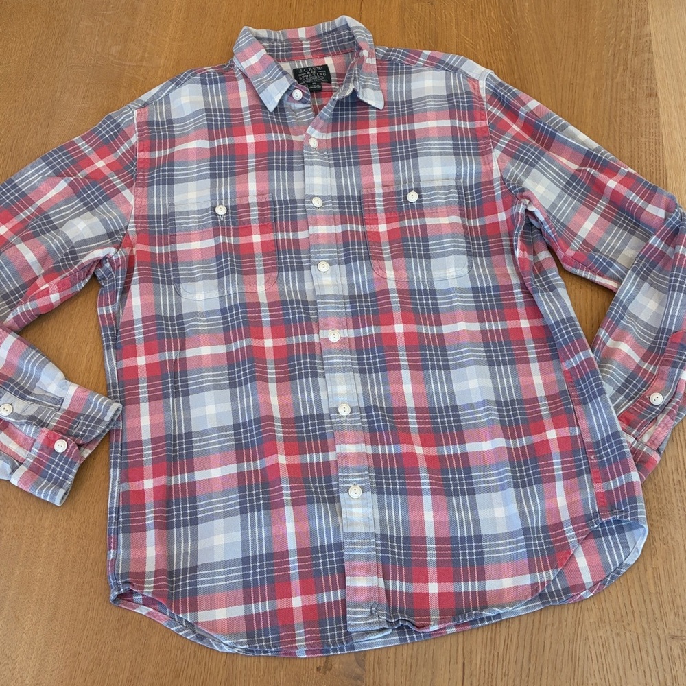 J.Crew Men's Red Plaid Button-Up Shirt
